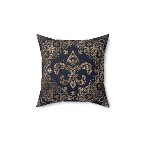 Luxury Fleur-de-Lis Ornament Pillow in Gold and Dark Blue