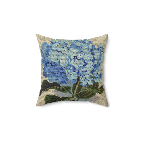 Botanical Hydrangea Flowers Pillow with Vintage Book Page Print
