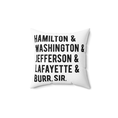 Hamilton-inspired throw pillow with historical figures