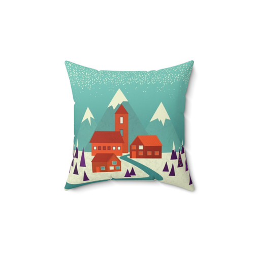 Cozy village pillow with winter landscape design