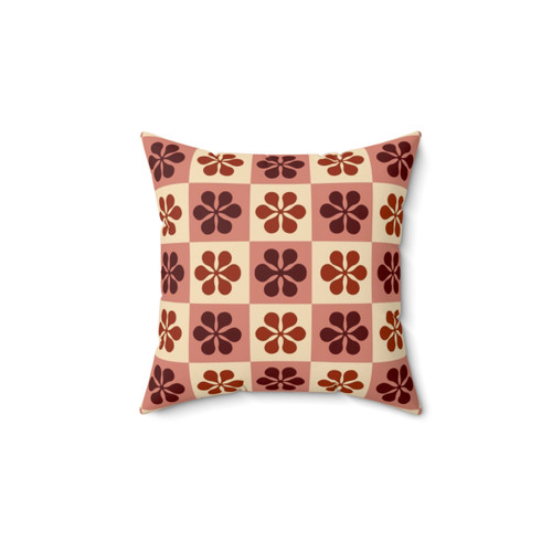 Burgundy Checkerboard Flower Pillow
