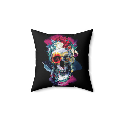 Floral Skull Blue Decorative Pillow