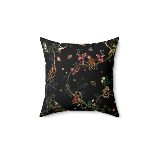 Tropical Monkey World Pillow with Botanical and Jungle Prints
