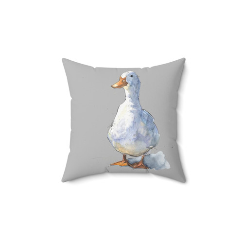 Cute White Duck Pillow - Watercolor and Ink Sketch Design