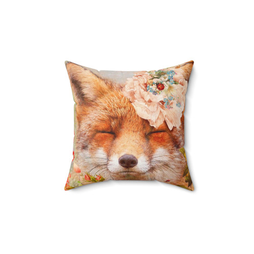 Adorable Happy Fox Pillow with Floral Accents