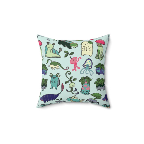 Cute Spirit Parade Pillow featuring a whimsical pattern of spirits and avatars