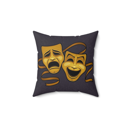 Gold Comedy and Tragedy Theater Masks Pillow