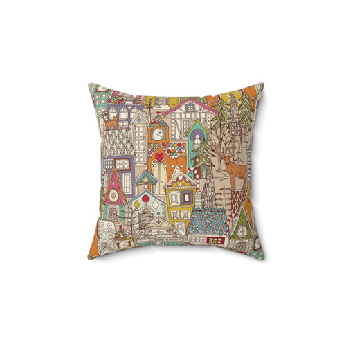 Vintage Gingerbread Town Christmas Pillow