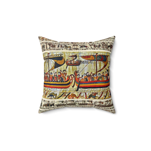 Vintage Bayeux Tapestry Viking Ships Pillow