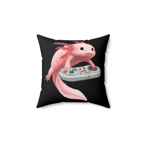 Axolotl Gamer Pillow with Lizard Playing Video Games
