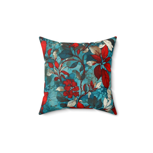 Vintage Teal and Red Floral Throw Pillow