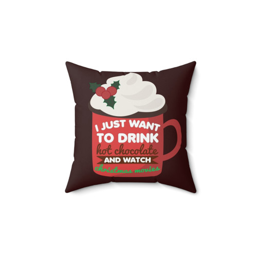 Funny Christmas Pillow with Hot Chocolate and Movie Design