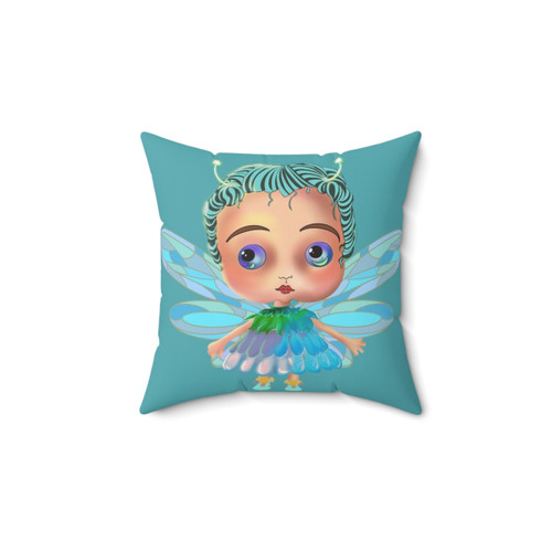 Cute fairy pillow with blue and white wings
