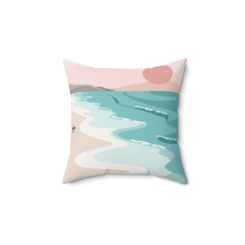 Sunset Pillow with Beach Waves Decor