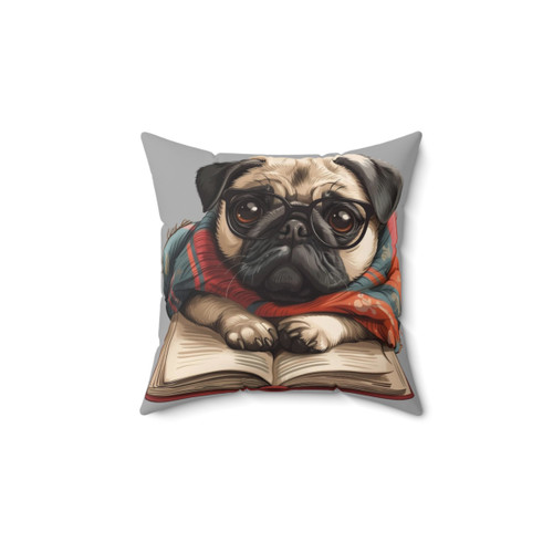 Pug Reading Book Decorative Pillow