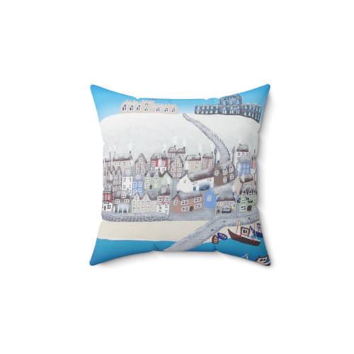 Wintery Whitby Contemporary Artwork Pillow