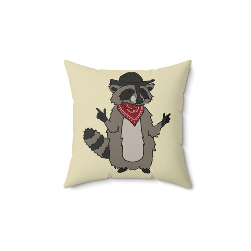 Outlaw Raccoon Pillow - Funny Cowboy Trash Bandit Cushion