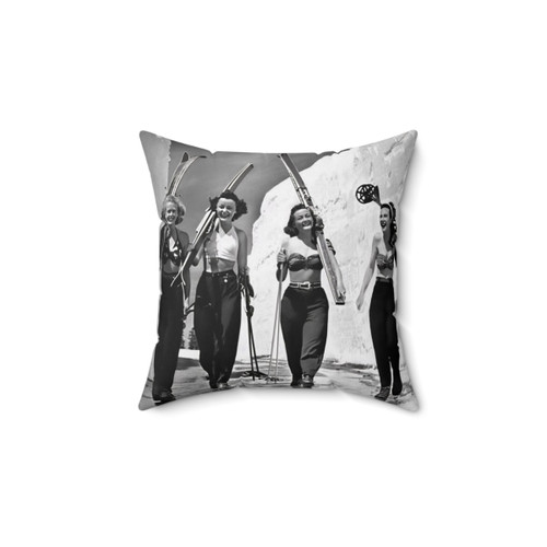 Vintage Ski Photo Pillow featuring 'Girls Gone Skiing' image