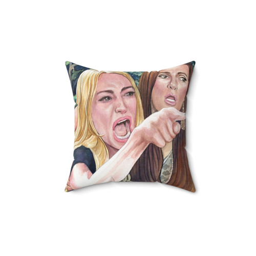 Funny Pillow with Woman Yelling at Cat Meme Design