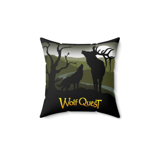 WolfQuest Dream Pillow featuring a wolf and elk silhouette under the full moon