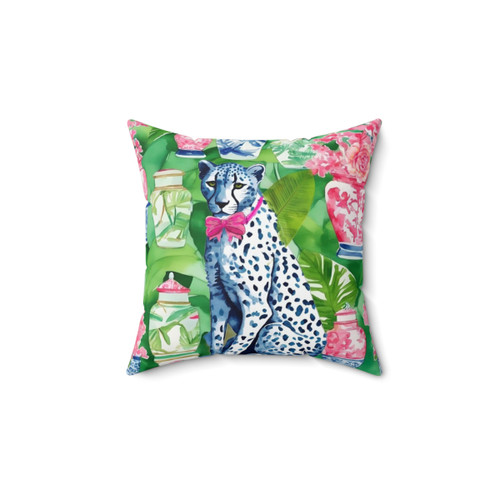 Preppy Cheetah and Chinoiserie Jars Decorative Pillow