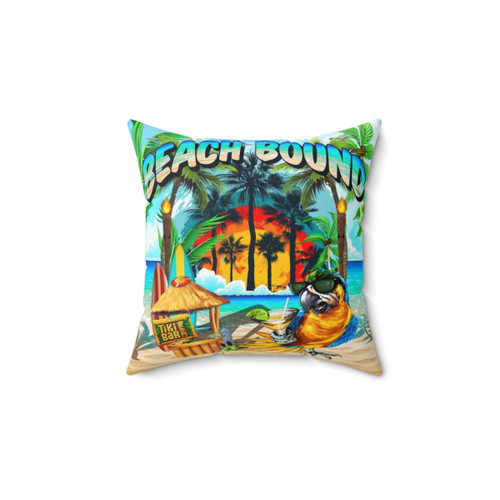 Tiki Hut Parrot Beach Summer Pillow