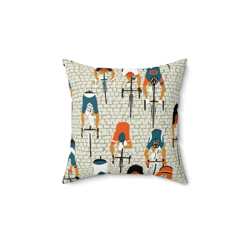 Cycling Pillow Featuring Cyclists on Tiles Road