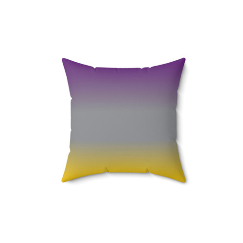 Gradient throw pillow in shades of purple, grey, and yellow