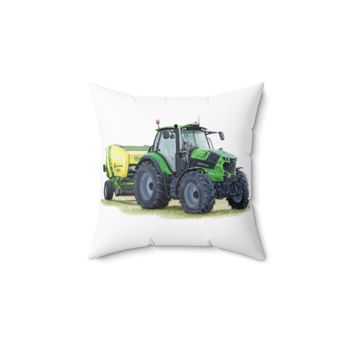 Green Tractor Painting Decorative Pillow