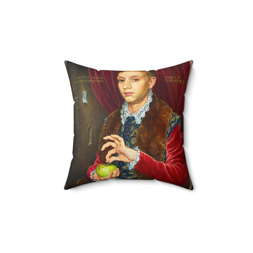 Boy with Apple Painting Pillow - Wes Anderson Movie Decor