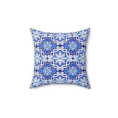 Azulejo Portuguese Tile Watercolor Artwork Pillow
