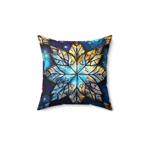 Colorful Stained Glass Christmas Snowflake Throw Pillow