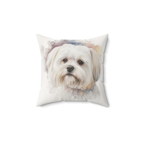 Adorable Maltese Dog in Watercolor Pillow