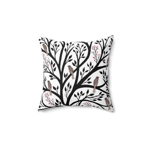Winter Trees with Birds Throw Pillow