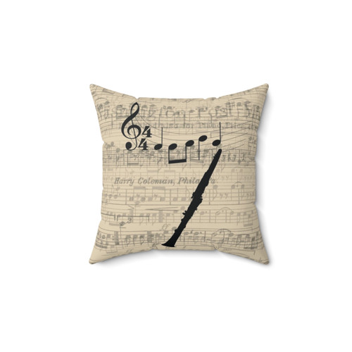 Clarinet-themed decorative pillow for musicians