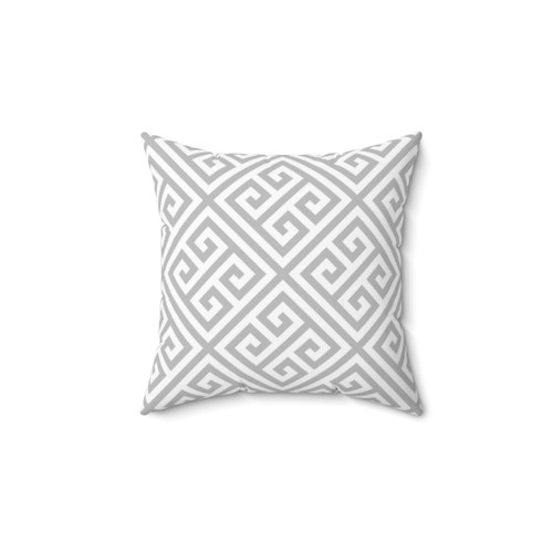 Silver Gray and White Greek Key Pattern Pillow