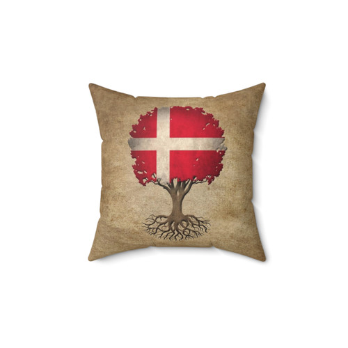 Tree of Life with Danish Flag Decorative Pillow