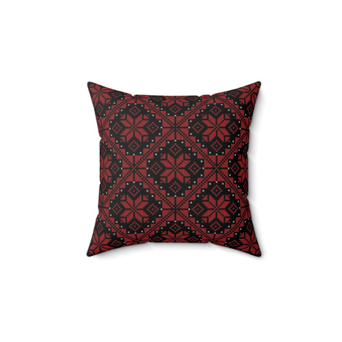 Palestinian Tatreez Embroidery Art Pillow - Red Cross Stitch