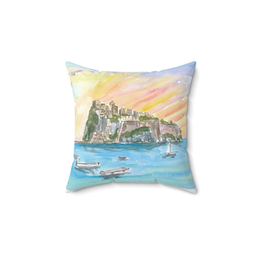 Castello Aragonese Italy Pillow with Amore in Ischia Scenery