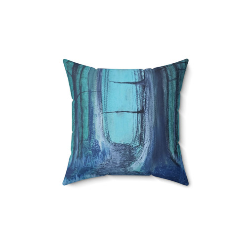 Tranquil Woods Pillow with Serene Blue Nature Print