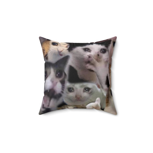 Iconic Crying Cat Meme Collage Pillow