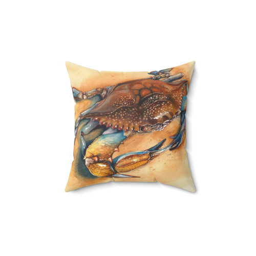 Blue Watercolor Crab Throw Pillow