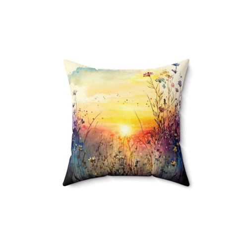 Wildflower Field Watercolor Decorative Pillow