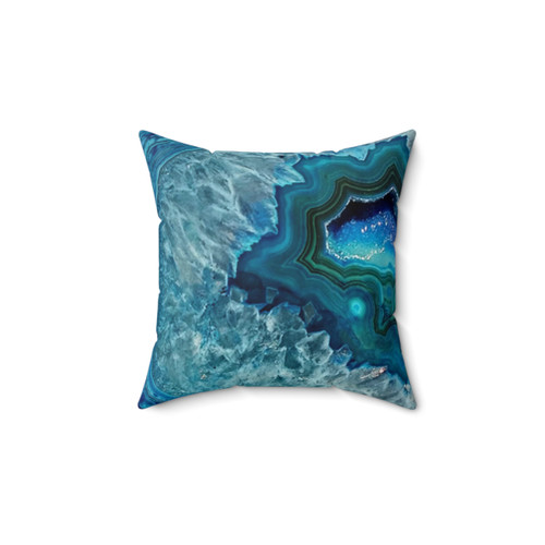 Teal Blue Rock Agate Mineral Crystals Throw Pillow