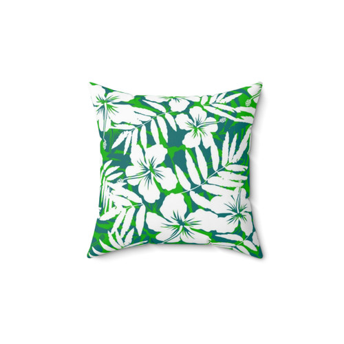 Tropical Flowers Green and White Pattern Pillow