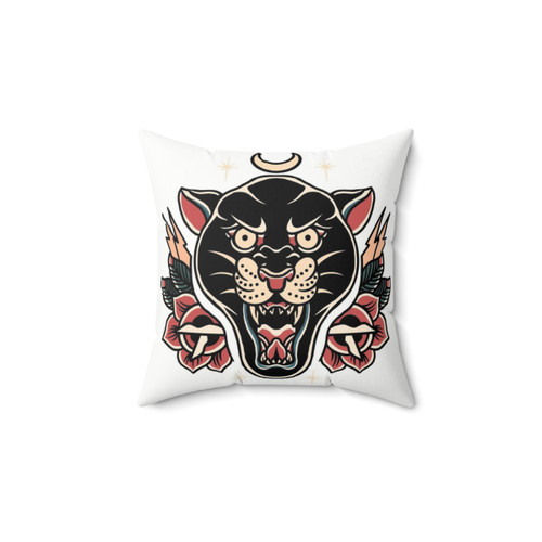 Traditional Tattoo Panther and Roses Pillow