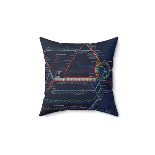 Sydney Metro and Light Rail Map Pillow in Dark Theme