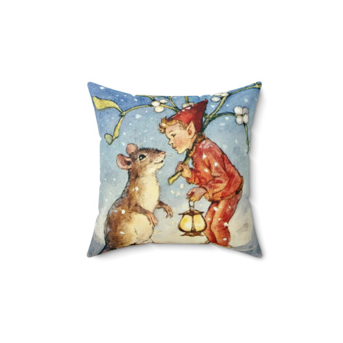 Christmas Elf and Mouse Greetings Margaret Tarrant Pillow