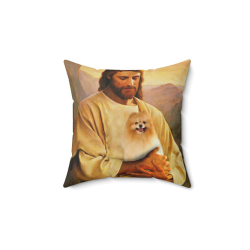 Pomeranian Dog Lover Jesus Decorative Pillow