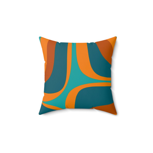 Retro Geometric Abstract Turquoise Blue Orange Pillow